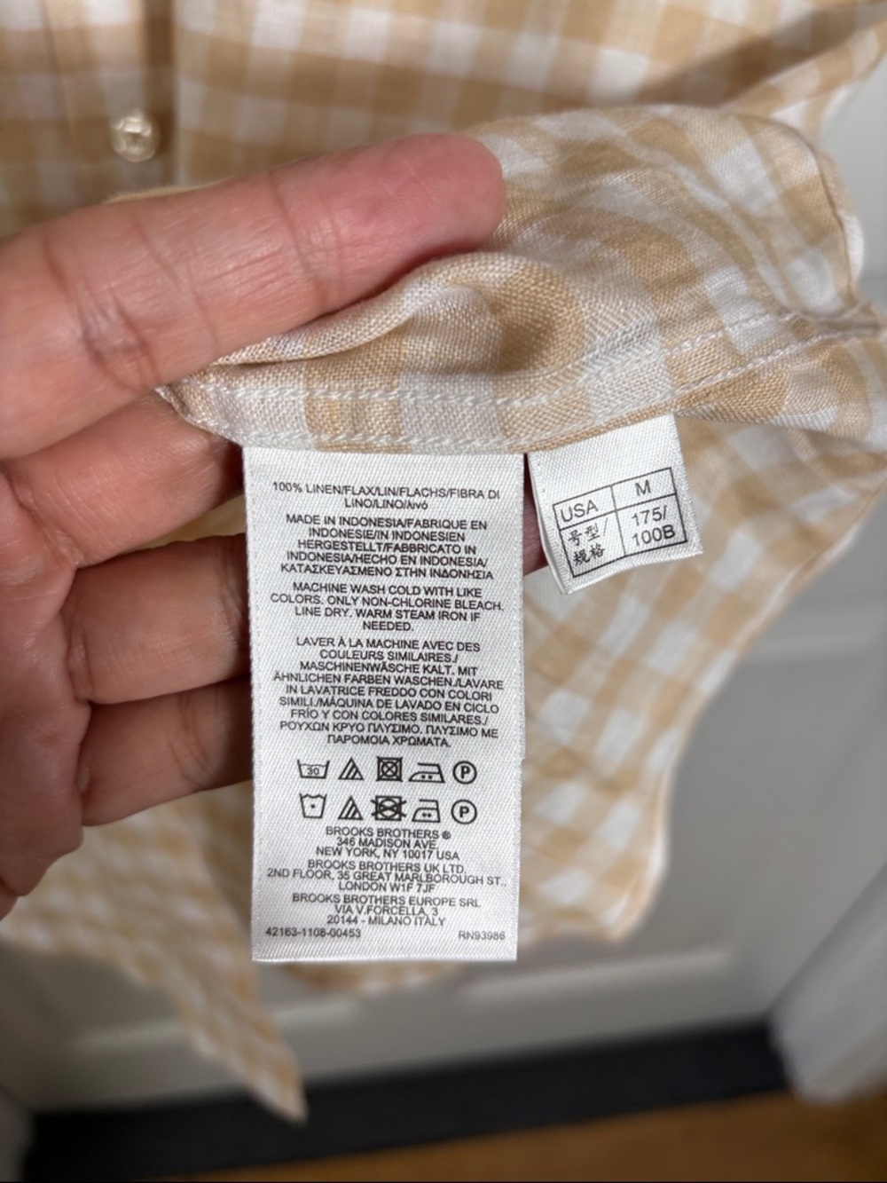 Brooks Brothers Regent Fit Linen Shirt Size Medium Beige Check - Picture 6 of 8